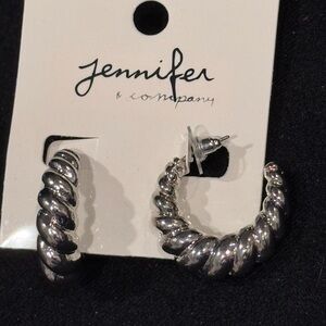 Silver Twisted Open Hoop Post Earrings 1 inch